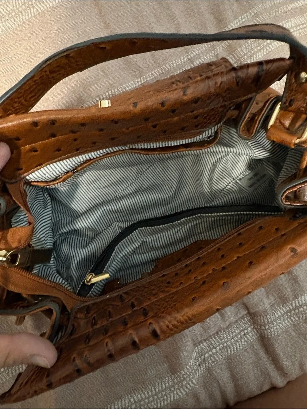 Women’s Tan Faux-Ostrich Top-Handle Bag